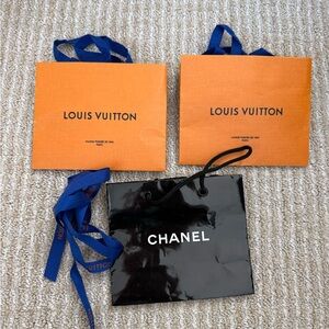 Louis Vuitton and Chanel mini Shopping Bags with ribbon